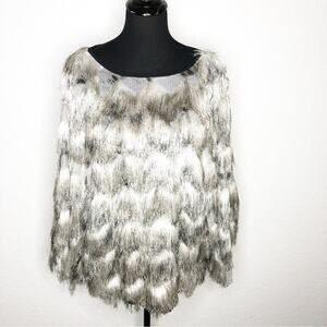 IC by Connie K white gray black fringe kimono sleeve top size Medium